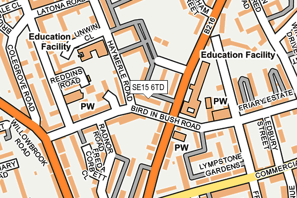 SE15 6TD map - OS OpenMap – Local (Ordnance Survey)