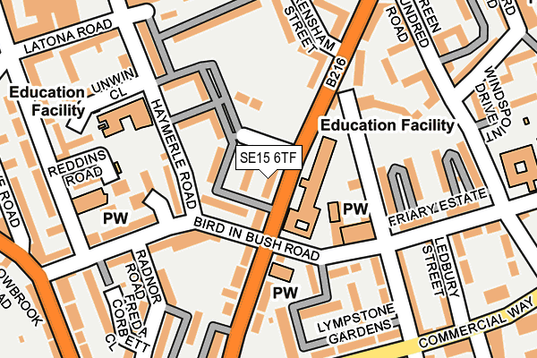 SE15 6TF map - OS OpenMap – Local (Ordnance Survey)