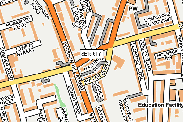 SE15 6TY map - OS OpenMap – Local (Ordnance Survey)