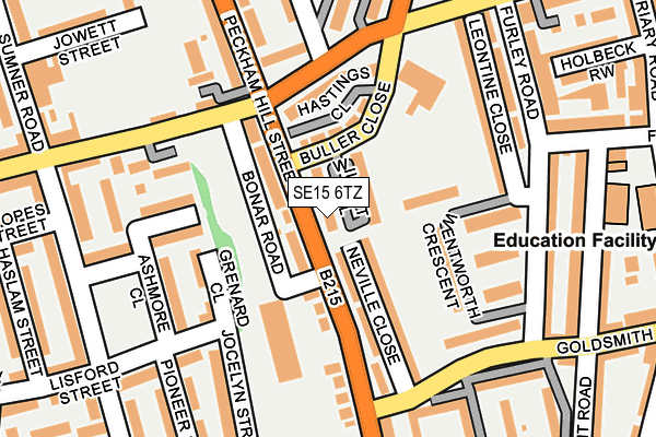 SE15 6TZ map - OS OpenMap – Local (Ordnance Survey)