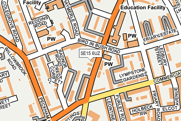 SE15 6UZ map - OS OpenMap – Local (Ordnance Survey)