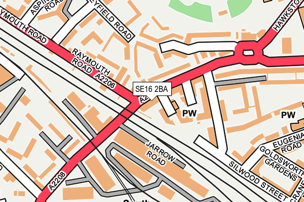 SE16 2BA map - OS OpenMap – Local (Ordnance Survey)