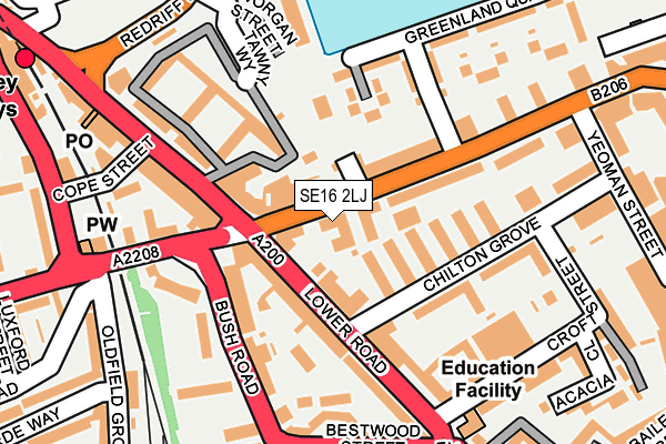 SE16 2LJ map - OS OpenMap – Local (Ordnance Survey)