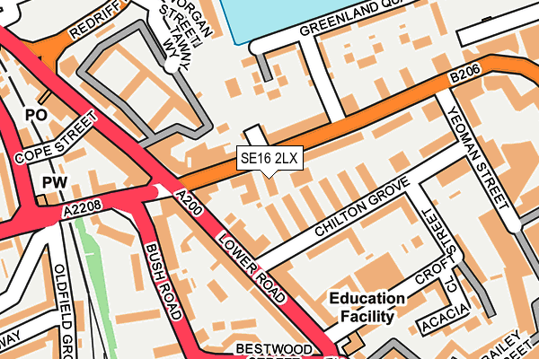 SE16 2LX map - OS OpenMap – Local (Ordnance Survey)