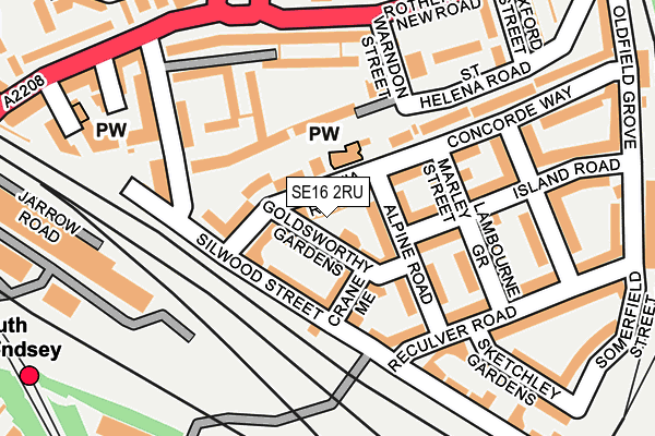 SE16 2RU map - OS OpenMap – Local (Ordnance Survey)