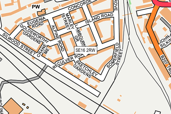 SE16 2RW map - OS OpenMap – Local (Ordnance Survey)