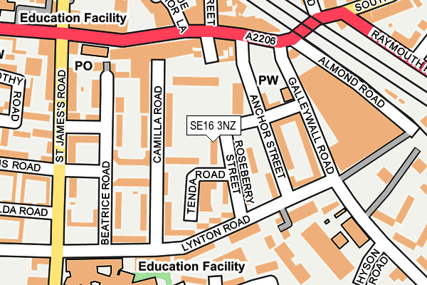 SE16 3NZ map - OS OpenMap – Local (Ordnance Survey)