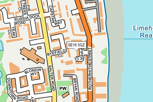 SE16 5GZ map - OS OpenMap – Local (Ordnance Survey)