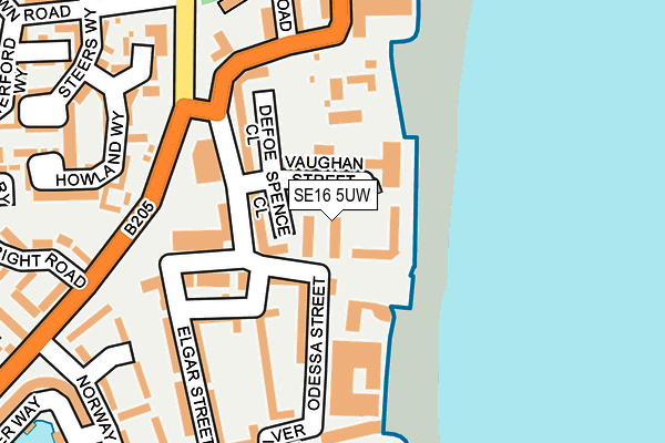 SE16 5UW map - OS OpenMap – Local (Ordnance Survey)