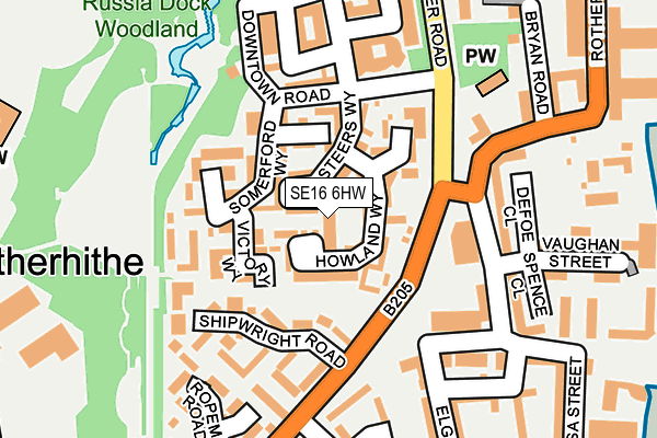 SE16 6HW map - OS OpenMap – Local (Ordnance Survey)