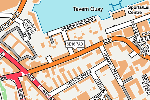 SE16 7AD map - OS OpenMap – Local (Ordnance Survey)