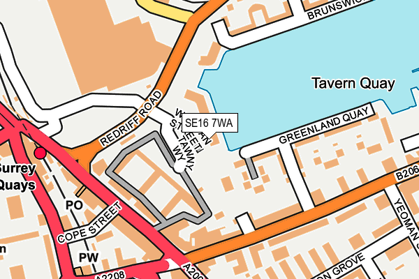 SE16 7WA map - OS OpenMap – Local (Ordnance Survey)