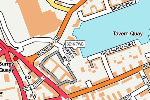 SE16 7WB map - OS OpenMap – Local (Ordnance Survey)