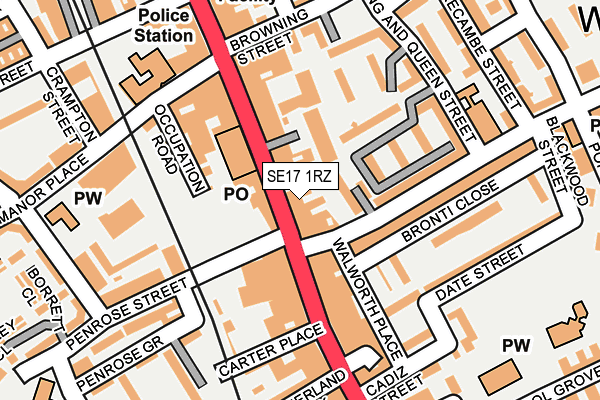 SE17 1RZ map - OS OpenMap – Local (Ordnance Survey)