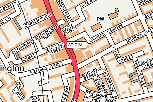 SE17 2AL map - OS OpenMap – Local (Ordnance Survey)