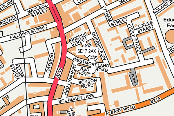 SE17 2AX map - OS OpenMap – Local (Ordnance Survey)