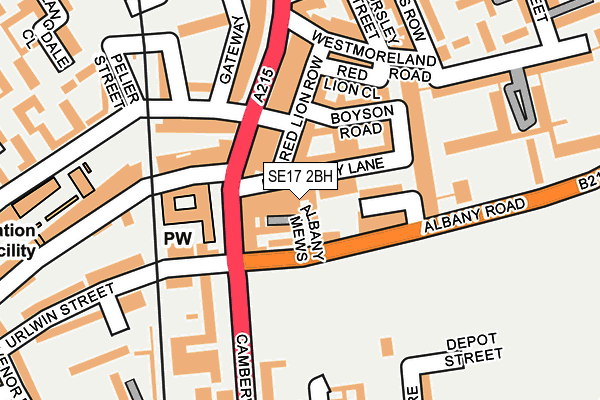 SE17 2BH map - OS OpenMap – Local (Ordnance Survey)