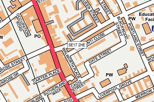 SE17 2HE map - OS OpenMap – Local (Ordnance Survey)