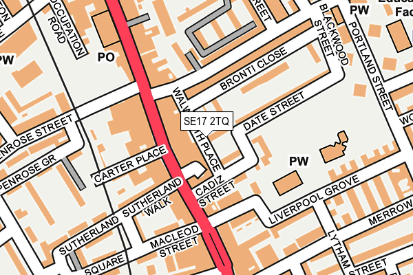 SE17 2TQ map - OS OpenMap – Local (Ordnance Survey)