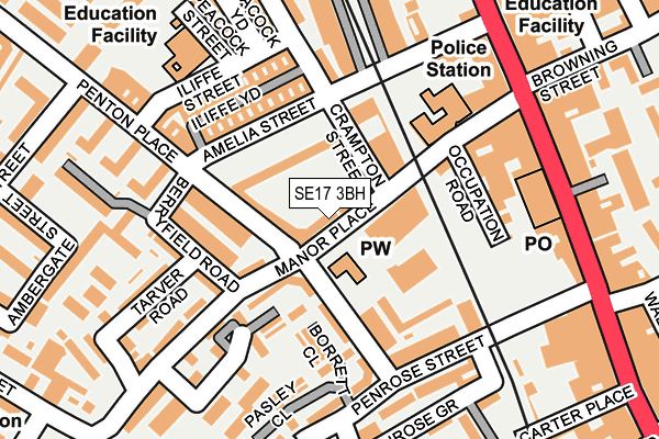 SE17 3BH map - OS OpenMap – Local (Ordnance Survey)