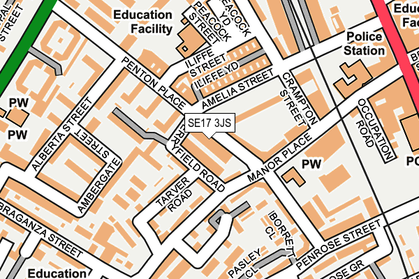 SE17 3JS map - OS OpenMap – Local (Ordnance Survey)