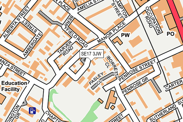 SE17 3JW map - OS OpenMap – Local (Ordnance Survey)