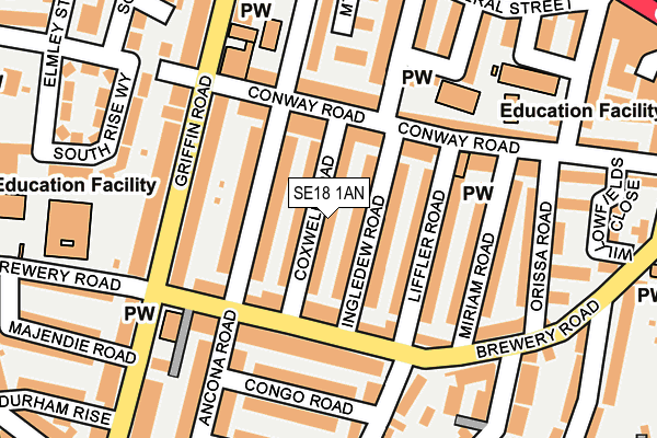 SE18 1AN map - OS OpenMap – Local (Ordnance Survey)