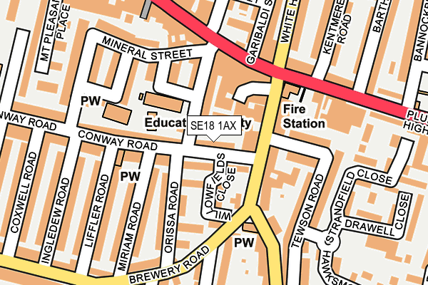 SE18 1AX map - OS OpenMap – Local (Ordnance Survey)