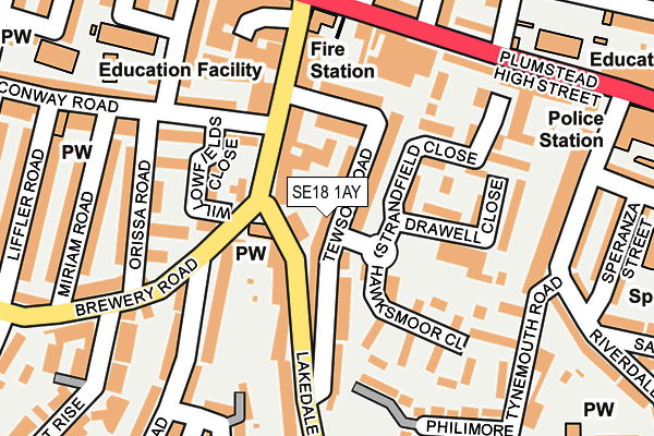 SE18 1AY map - OS OpenMap – Local (Ordnance Survey)
