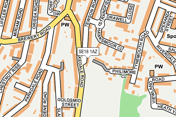 SE18 1AZ map - OS OpenMap – Local (Ordnance Survey)