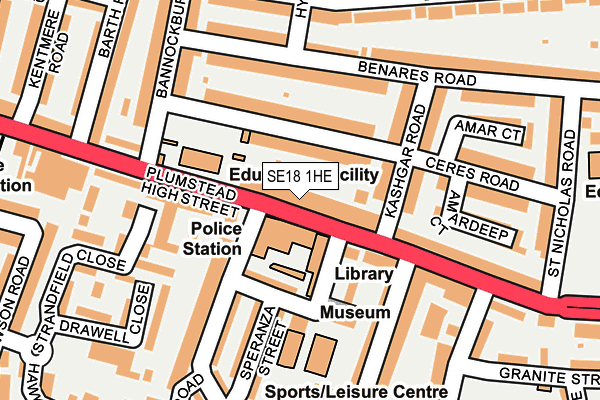 SE18 1HE map - OS OpenMap – Local (Ordnance Survey)