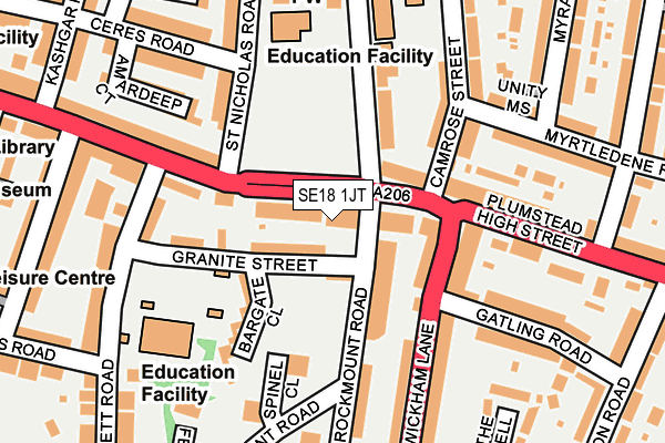 SE18 1JT map - OS OpenMap – Local (Ordnance Survey)