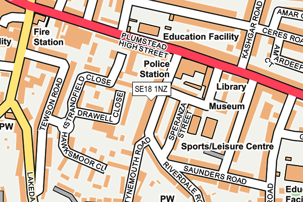 SE18 1NZ map - OS OpenMap – Local (Ordnance Survey)