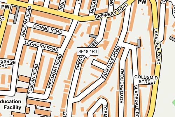 SE18 1RJ map - OS OpenMap – Local (Ordnance Survey)