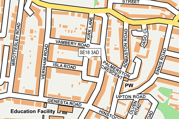 SE18 3AD map - OS OpenMap – Local (Ordnance Survey)