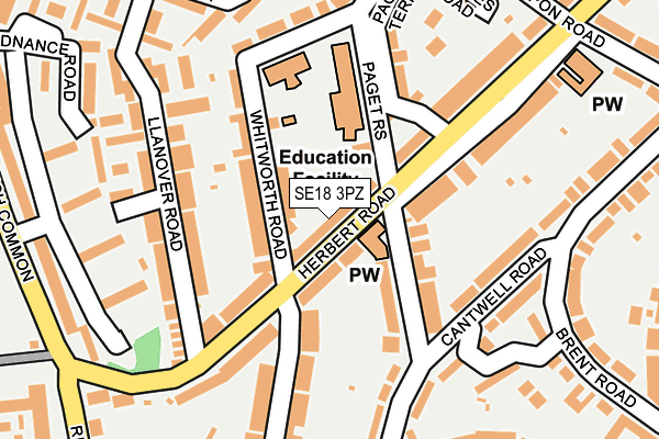 SE18 3PZ map - OS OpenMap – Local (Ordnance Survey)