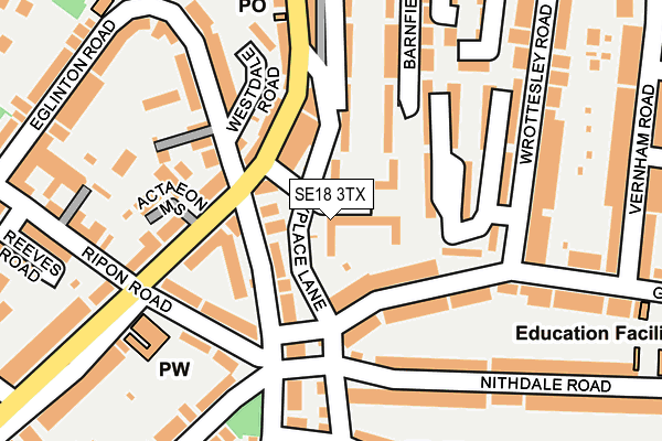 SE18 3TX map - OS OpenMap – Local (Ordnance Survey)