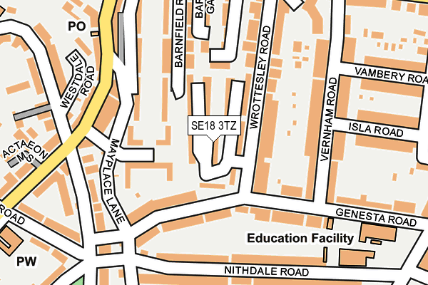 SE18 3TZ map - OS OpenMap – Local (Ordnance Survey)