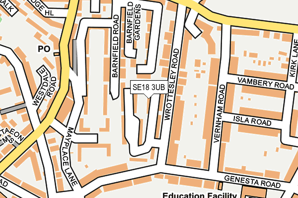 SE18 3UB map - OS OpenMap – Local (Ordnance Survey)