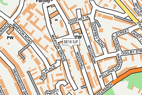 SE18 5JF map - OS OpenMap – Local (Ordnance Survey)