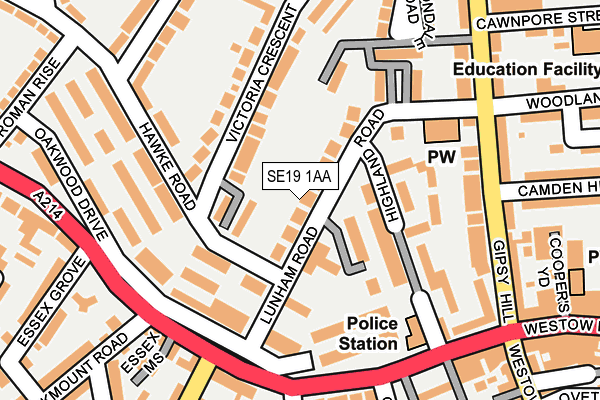 SE19 1AA map - OS OpenMap – Local (Ordnance Survey)