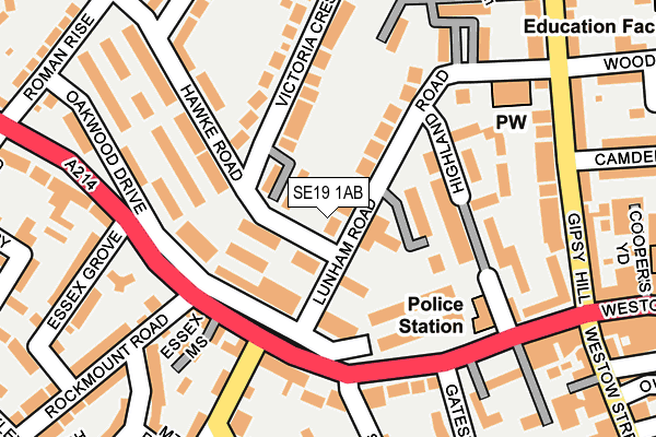 SE19 1AB map - OS OpenMap – Local (Ordnance Survey)