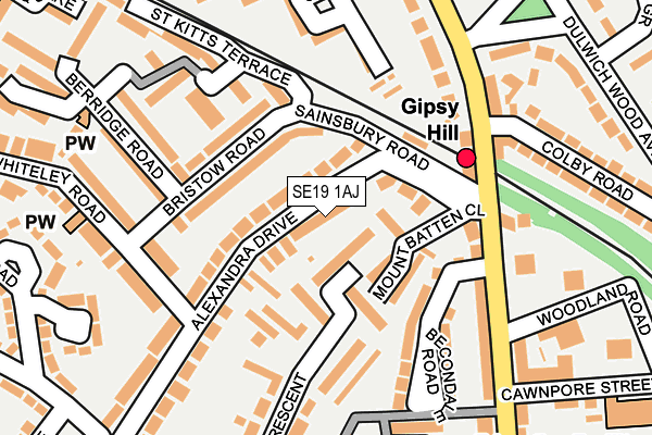 SE19 1AJ map - OS OpenMap – Local (Ordnance Survey)