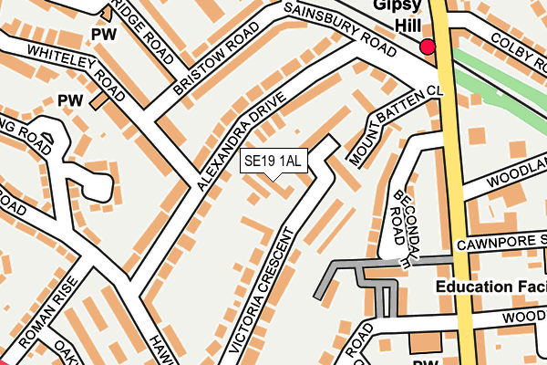 SE19 1AL map - OS OpenMap – Local (Ordnance Survey)