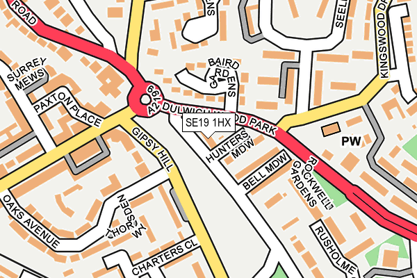 SE19 1HX map - OS OpenMap – Local (Ordnance Survey)