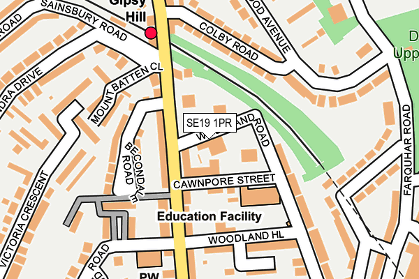 SE19 1PR map - OS OpenMap – Local (Ordnance Survey)