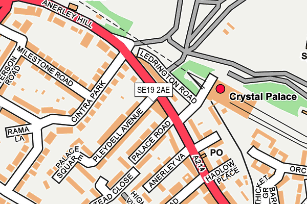 SE19 2AE map - OS OpenMap – Local (Ordnance Survey)