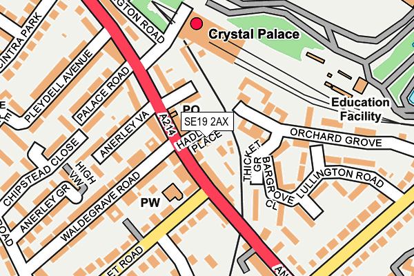 SE19 2AX map - OS OpenMap – Local (Ordnance Survey)