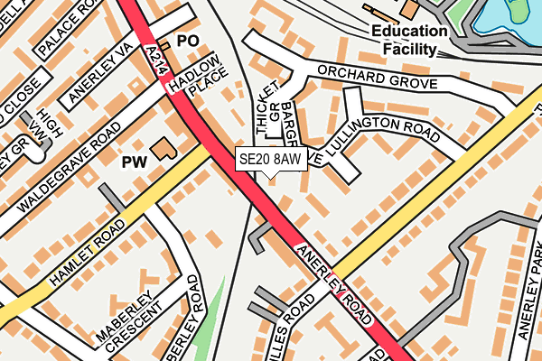 SE20 8AW map - OS OpenMap – Local (Ordnance Survey)
