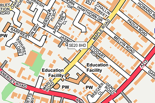 SE20 8HD map - OS OpenMap – Local (Ordnance Survey)